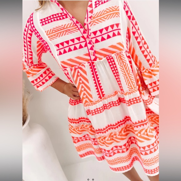 Cotton Mini Dress Hot Pink / Orange - Picture 2 of 6